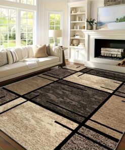 Luxury Velvet Area Rug - Premium Machine Washable, Fade-Resistant Polyester Mat for Living Room, Bedroom, Office, And Outdoor Decor - Rectangle, Lightweight, And Easy to Clean - 850 GSM, Beige And Brown Geometric Pattern, Floor Mats & Matting
