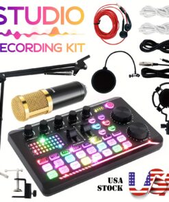 Home Studio Recording Kit Podcast Music Mixer Equipment Condenser Wired Microphone Set