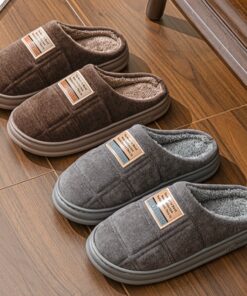 Men's Winter Warm Fleece-Lined Slippers, Casual Solid Color Slip-On House Shoes, Thick Sole Comfortable Indoor Footwear with Rubber Outsole for Fall/Winter, Indoor Slippers