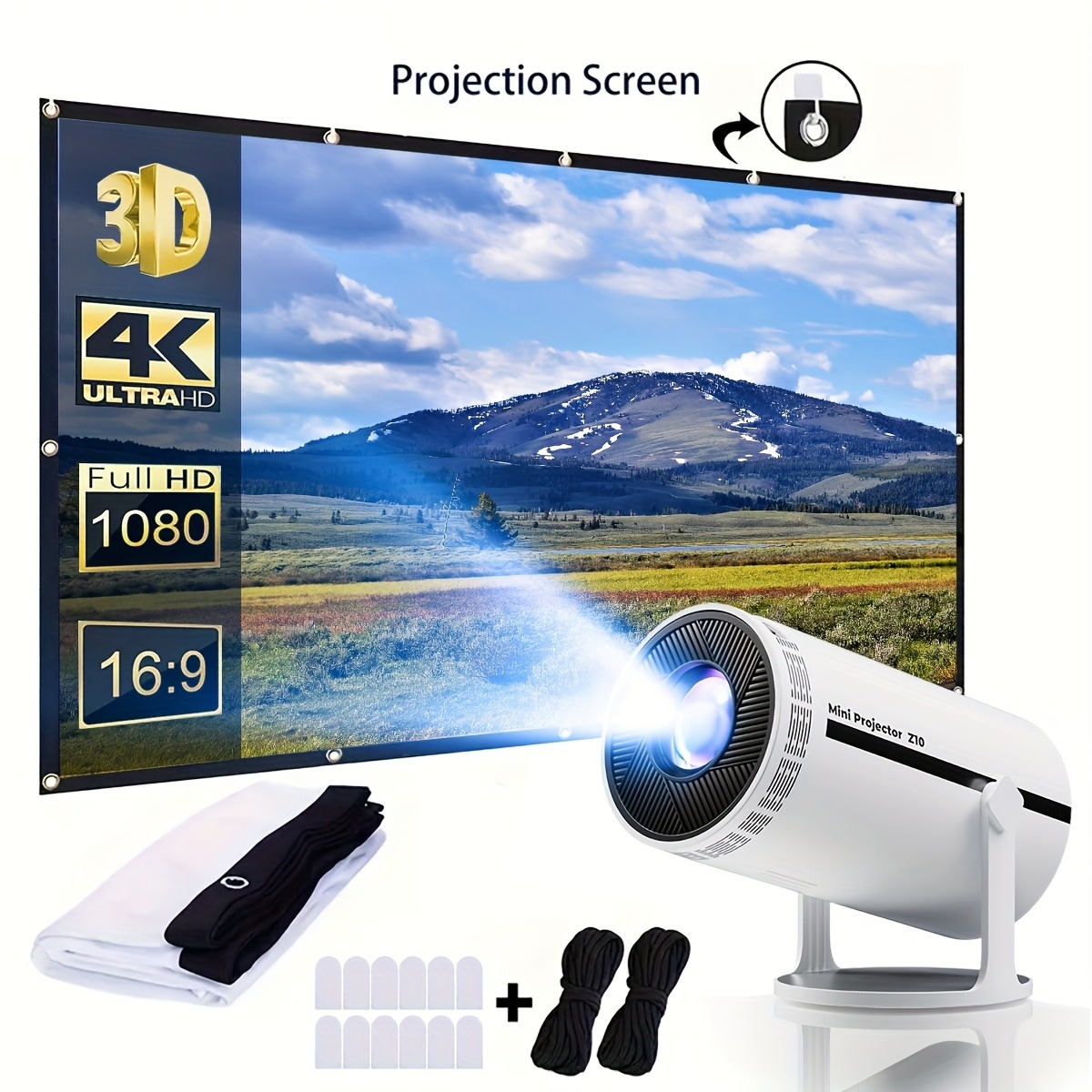 100-Inch Portable Projection Screen with Wrinkle-Free Fabric - Lightweight & Ironable Large Movie Theater Screen, Dual-Sided Front/Rear Projection, Compatible with Projectors for Home Theater, Gaming, Presentations - Ideal for Living Room, Parties