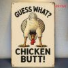 2D Flat, 1pc Funny Farmhouse Chicken Wall Decor - Retro Metal Sign with "Chicken Butt" Text - Vintage Kitchen, Cafe, Garage Decoration - Easy Hang Pre-Drilled Holes - No Wiring Needed - Country Cooking Theme Decorations, Cafe Decorations, Playful Design, Flat Design, Restaurant Owners, 2D Flat