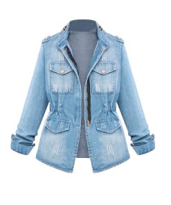 1pc Women's Short Round Neck Three - Quarter Sleeve Light Blue Denim Jacket | Casual Stylish for Daily Outfits, Shopping & Spring - Autumn Wear | Size S - XXL