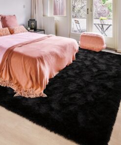 Extra Large Plush Mat - Ultra Soft Extra Thick Pile Black Modern Mat, Oversized Luxury Floor Mat for Living Room & Bedroom, Large Area Mat with Plush Texture, Durable Fiber, Black & Brown Beige Tones, Hand Washable, Jumbo Sizes Available for Spacious Rooms, Contemporary Home Decor