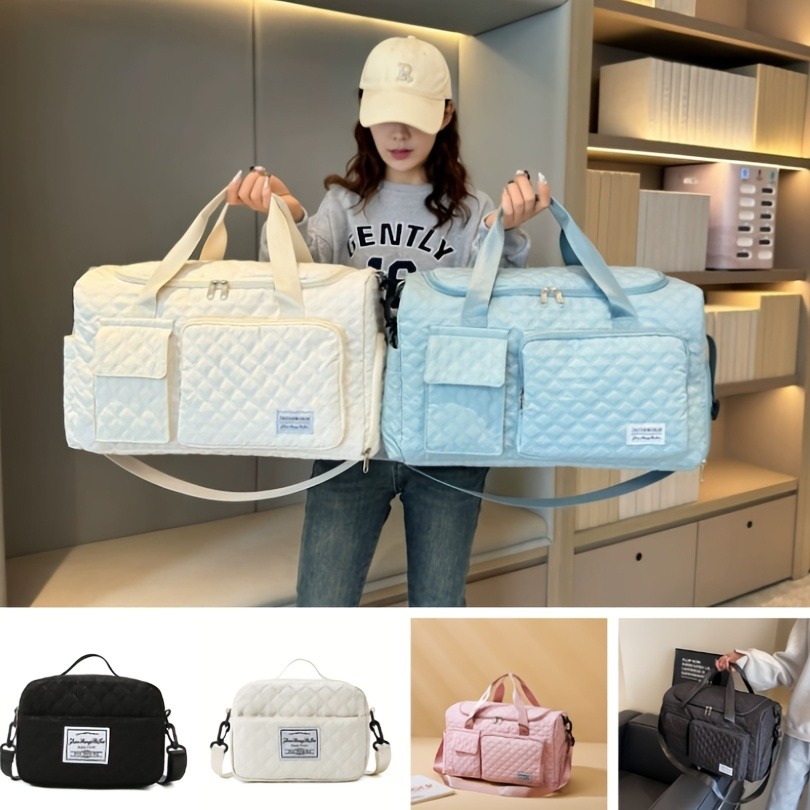 Luxury Large Capacity Luggage Bag | Multifunctional Shoulder and Crossbody Tote with Dry Wet Separation Pockets and Double-sided Pockets, Polyester, Zipper Closure, Solid Color, Suitable for Travel and Fitness