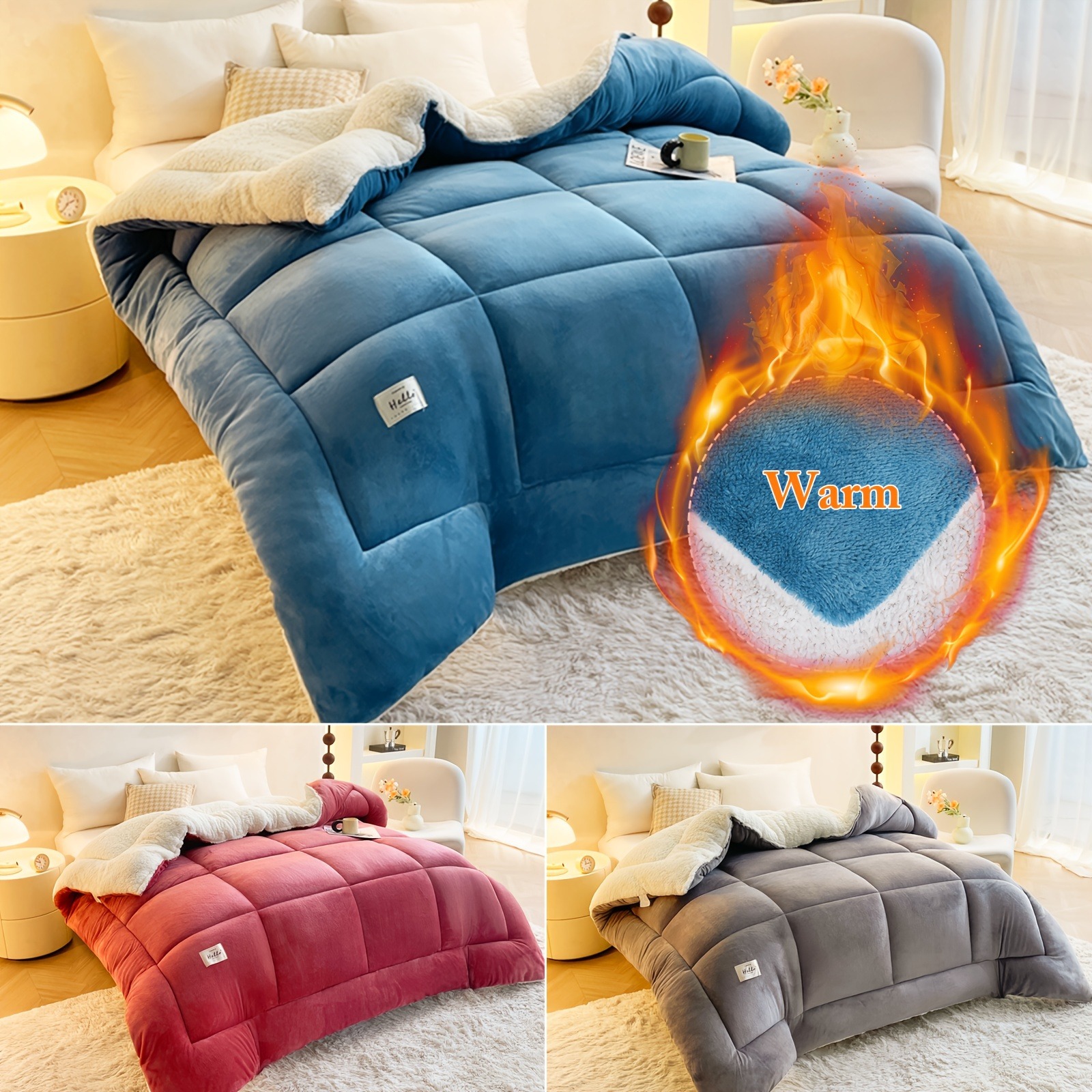 1pc Thick Soft Comforter Lamb Quilt, Ultra Breathable All Season Cover Quilt Double-Sided, Box Stitch Solid Color Comforter for Bedroom Warm Autumn And Winter Comforter, Gift, Home Decor