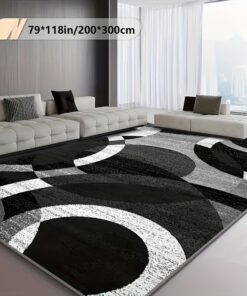 Modern Abstract Geometric Pattern Floor Mat-non-slip, Machine Washable, Durable, Suitable For Living Room, Bedroom, Terrace, Etc. - Black And White Circular Design Terrace Floor Mat | Modern Home Decoration | Living Room Non-slip Carpet