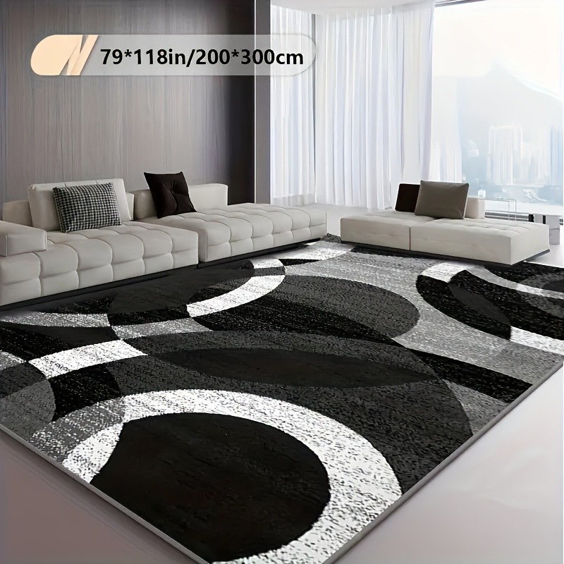 Modern Abstract Geometric Pattern Floor Mat-non-slip, Machine Washable, Durable, Suitable For Living Room, Bedroom, Terrace, Etc. - Black And White Circular Design Terrace Floor Mat | Modern Home Decoration | Living Room Non-slip Carpet
