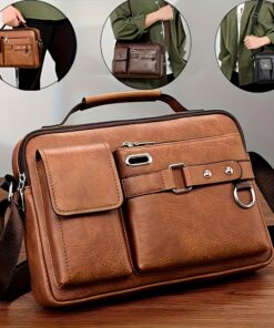1pc Fashion Men'S Briefcase - Large Capacity Business Folder with Adjustable Shoulder Straps, Zipper Closure (Black/ Brown/ Dark/ Light Brown) - Lightweight And Durable for Everyday Commuting