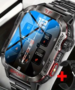 Rugged Outdoor Smartwatch | For iPhone & Android, Wireless Call, LED Flashlight, Fitness, Battery