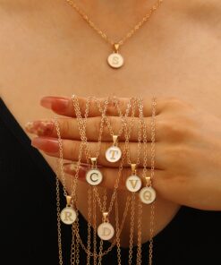 1pc Round 26 Letter Pendant Necklace for Women Metal Collar Chain Jewelry Accessories Lover Gift