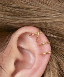 2pcs Elegant 18K Golden Plated Double Piercing Earrings - Minimalist, Trendy, Stainless Steel for Couples, Everyday & Vacation Wear, All Seasons, Vacation Accessories|Minimalist Earrings|Durable Piercing Earrings, Earring Accessories