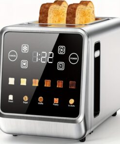 2 Slice Touch Screen Toaster | Stainless Steel Smart Digital Toasters with Memory, 5 Bread Types & 6 Shade Settings, Wide Slot, 900W