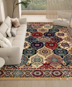 Washable Vintage Medallion Small Mat with Non-Slip BackingSoft and Stain ResistantNon-SheddingLow Plush Floor Mat Pad for Living RoomBedroomKitchenHome Office Mixed Green