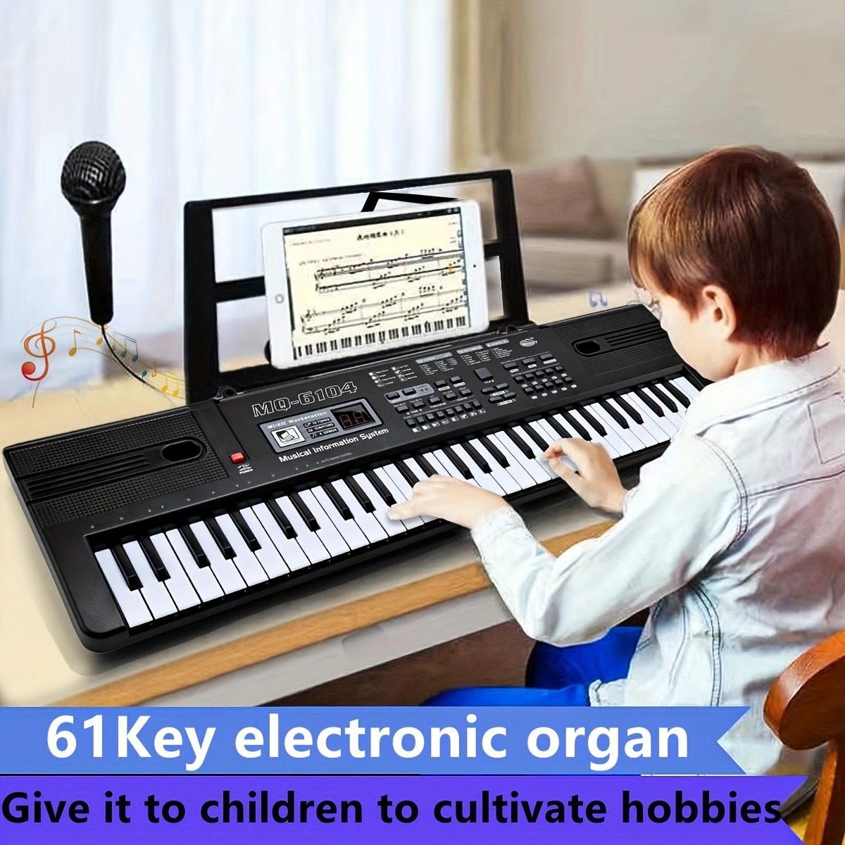 61-Key Electronic Piano for Youngsters with Microphone, USB Cable & Stand - Beginner Keyboard for Boys & Girls, Interactive Music Toy for Early Learning, Perfect Christmas or Birthday Gift