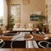 Extra Large Modern Abstract Black White Brown Beige Mat - Soft Non-Shedding 2D Digital Print Mat with Beige & Brown Neutral Tones, Plush Texture, Non-Slip Rubber Backing, Machine Washable Mat for Living Room, Bedroom, Office, Hallway - Large Area Mat up to 2.16m² & Extra Long up to 70.87inch