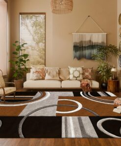 Extra Large Modern Abstract Black White Brown Beige Mat - Soft Non-Shedding 2D Digital Print Mat with Beige & Brown Neutral Tones, Plush Texture, Non-Slip Rubber Backing, Machine Washable Mat for Living Room, Bedroom, Office, Hallway - Large Area Mat up to 2.16m² & Extra Long up to 70.87inch