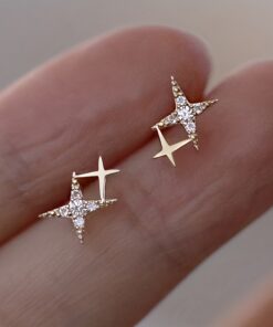 Retro Chic Double Star Stud Earrings with Synthetic Zirconia - Perfect for Proposals, Engagements, and Parties - Copper Nickel-Free Design - Ideal Gift for Women, Accessories