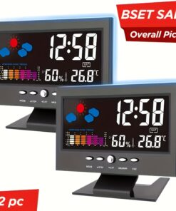 2pcs 4.53inch Digital Weather Alarm Clock] Digital Weather Alarm Clock, Voice Control Backlight, Temperature Humidity Calendar Display, Glass Material, Time & Weather Forecast, Desk Clock With Color Screen, Model 8028T, 4.53inch X 6.1inch