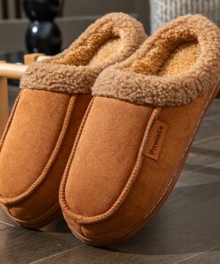 Pmoiste Design Fashion Solid Color Memory Foam Slippers for Men Winter Warm House Shoes Comfortable Indoor Outdoor Footwear