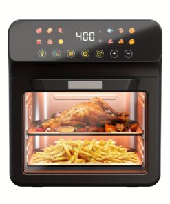 Bluebow 12QT Extra Large Convection Countertop Oven, a Combination Air Fryer And Toaster Oven, Capable of Roasting, Baking, Broiling, Reheating, And Frying Without Oil, Featuring a Stainless Steel Body, LED Digital Touchscreen, a Visible Window