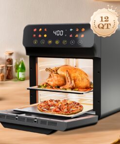 12QT Large Air Fryer Convection Oven with LED Touchscreen & Visible Window - -in- Toaster, Broiler, Baker, Warmth Function | Oil-Free Non-Stick Basket, Easy Clean, Healthy Cooking Suitable for Countertop, Small Kitchens & Large Families