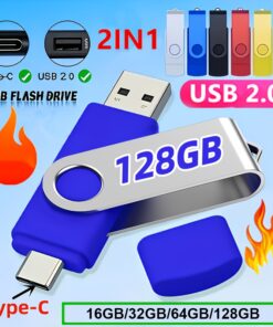KEXIN USB Flash Drive | 2-in-1 USB 2.0 & Type-C OTG Pen Drive | Multi-Color Options | High-Capacity 128GB Storage | Compact Design With Keychain Loop | Ideal For PC, Smartphones, Tablets | Durable Plastic Construction 16GB/32GB/64GB/128GB (Blue)