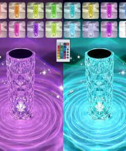 Crystal Rose Small Table Lamp, 16 Color Light Remote Control, Touch Control Bedside Lamp, RGB LED Night Light, Bedside Lamp, Dimmable, USB Rechargeable, Suitable for Decoration In Coffee Shops, Libraries And Shopping Malls