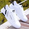 Men's White Low-Top Sneakers - Breathable Upper & Cushioned Insole, Minimalist Round Toe Design for all-Season Casual/Sports Wear - Wide Size Available (Order +1 for larger Feet) | & Young Men's Athletic Footwear
