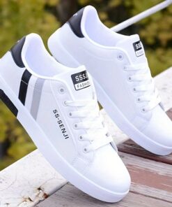 Men's White Low-Top Sneakers - Breathable Upper & Cushioned Insole, Minimalist Round Toe Design for all-Season Casual/Sports Wear - Wide Size Available (Order +1 for larger Feet) | & Young Men's Athletic Footwear