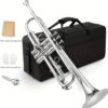 Silver Pop Pro Trumpet Easy Blow Premium Trumpet Flat B Tone Copper Nickel Tube Performance Grade Trumpet Musical Instrument High Quality Silver Plated 7C Mouthpiece Jazz Instrument Horn with Case