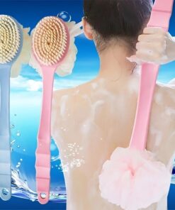 Soft Loofah & Bristle Bath Brush - Long Handle for Easy Reach, Ideal for Body, Face & Spa Washing - Alcohol-Free, Battery-Free, Essential Bathroom Accessory