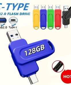 KEXIN USB Stick 128GB 64GB 32GB USB C Flash Drive USB 2.0 2-in-1 Thumb Drive Rotating Type C Memory Stick for Smart TV Car Audio Smartphone Tablet (Green, Red, Yellow, Blue, Black)