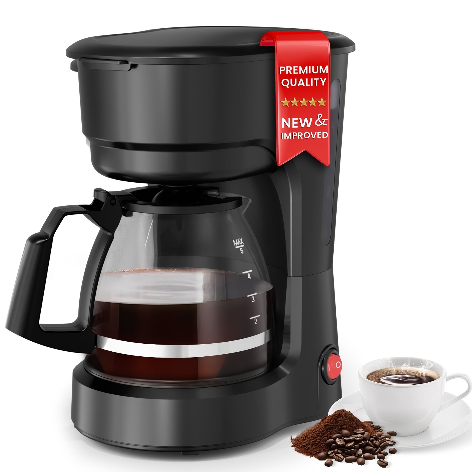 14Cup/5Cup Portable Drip Coffee Maker, 700W Fast Heating Coffee Brewer, Coffee Strength Control, Energy Saving Auto Shut Off. Portable Coffee Maker for Office, Bedroom, Outdoor Travel Use. Perfect for Coffee Lovers.
