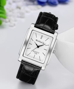 Elegant Rectangular Dial Men'S Watch | Exquisite and Fashionable Timepiece Clock, Quartz Movement, Faux Leather Strap, Non-Water Resistant
