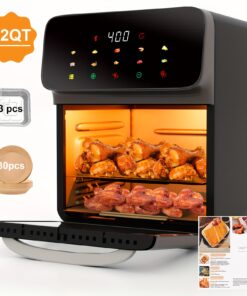 12QT Convection Oven, Air Fryer Oven Combination, Electric Oven Featuring 10-In-1 Functions, Transparent Window, Touch Control, Ideal for Healthy Cooking, Black