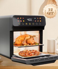 Bluebow 12QT Air Fryer Convection Oven with 12-in-1 Multi Function, Visible Window, Touchscreen, Healthy Choice, Oil-Free, Non-Stick Basket, Easy to Clean, One-Touch Operation, Baking, Heating, Air-drying, Fast Food