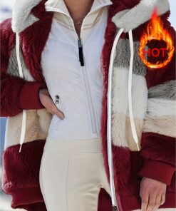 Women's Winter Casual Plaid Lined Hooded Regular Jacket, Warm Autumn/Winter Outerwear with Zipper Closure, Multi-Color Patchwork Design, And Fluffy Lined for Cozy Warmth, Cozy Winter Wear | Elegant Outerwear, Christmas Outfit, Local Warehouse