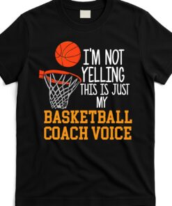 Funny Basketball Coach Voice T-Shirt - "I'm Not Yelling This Is Just My Coach Voice" Graphic Tee - Soft Breathable Cotton Crew Neck Shirt for Coaches, Players, Fans - Lightweight Black Basketball Gift Apparel (Sizes S-XXXL) - Machine Washable Casual Sports Wear, Basketball Shirt, Game Day Outfit, Durable Print, Team Players