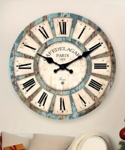 24 Inch Extra Large Roman Numeral Parisian Farmhouse Wall Clock, French Country Style, Wooden Silent Wall Clock Non Ticking, Wall Clocks Battery Operated, Ideal For Bedroom, Living Room, Kitchen, Wall Decorations, Ideal For Friends Gifts (no Battery)
