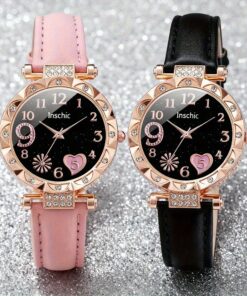 2pcs Women's Elegant Rhinestone Watch Set - PU Leather Strap Wristwatches with Quartz Movement, Shockproof Round Case & Analog, Casual & Dressy Watches Suitable for Ladies &