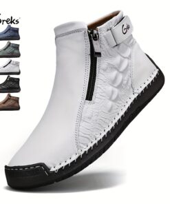 GREKS Men'S Chukka Boots Handmade Lightweight Ankle Boots With Side Zipper Slip On Comfort Walking Driving Casual Shoes