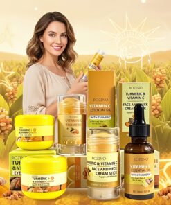 5pcs Turmeric Vitamin C Facial and Hand Foot Care Set | Hydrating Moisturizing Cream with Fine Texture, Instant Hydration, Brightening, Plumping, Softens, Smooths, and Balances Skin.