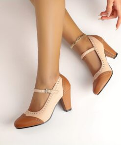 Women's Contrast Color High Heels, Fashion Buckle Strap Dress Pumps, Women's Stylish Heels