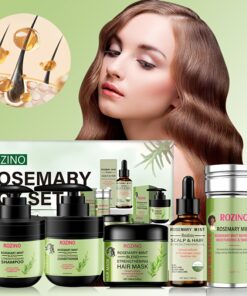 5pcs Rosemary Hair Care Gift Set - Complete Hair Care System with Shampoo, Conditioner, Hair Mask, Oil & Wax Stick - Moisturizing, Oil Control, Volume Boosting - for All Hair Types (Men & Women) - Salon-Quality Hair Care at Home - Elegant Gift Box P