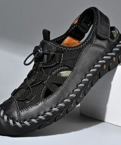 GREKS Men'S Sandals, Summer Fisherman Beach Shoes Closed Toe Sandals For Men Handmade Breathable Water Sandals Outdoor Non Slip Walking Shoes Anti Collision Comfort Hiking Athletic Slides Sandals