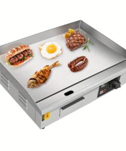 22" Electric Countertop Flat Top Griddle 1600W 110V, Commercial Electric Griddle, Non-Stick Restaurant Teppanyaki Grill, Stainless Steel with Adjustable Temperature Control Ranging from 50 to 300 Degrees Celsius.
