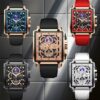 New LIGE Mens Watches Luxury Hollow Square Sport Watch Fashion Silicone Strap Quartz WristWatch