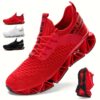Men'S Low-Top Blade Sneakers with TPU Cushioned Traction Tread & Non-Slip Sole - Breathable Mesh Gym Shoes for Running, Tennis, Work, Walking - All-Season Comfort, Red/Black Sneakers with EVA Insole & Arch Support, Lace-Up Training Shoes for Men