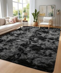 Tie-Dyed Dark Grey Area Rug, Ultra Soft Bedroom Circle Rugs for Room, Fluffy Plush Shaggy Carpet Floor Mats for Living Room Playroom Home Decor