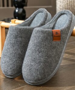 PMOISTE Men'S Slip-On Slippers - Heavy-Duty Memory Foam Sole, Soft Plush Indoor House Shoes with Arch Support, Large Size (US 10-15) - Warm Winter Slippers for Home